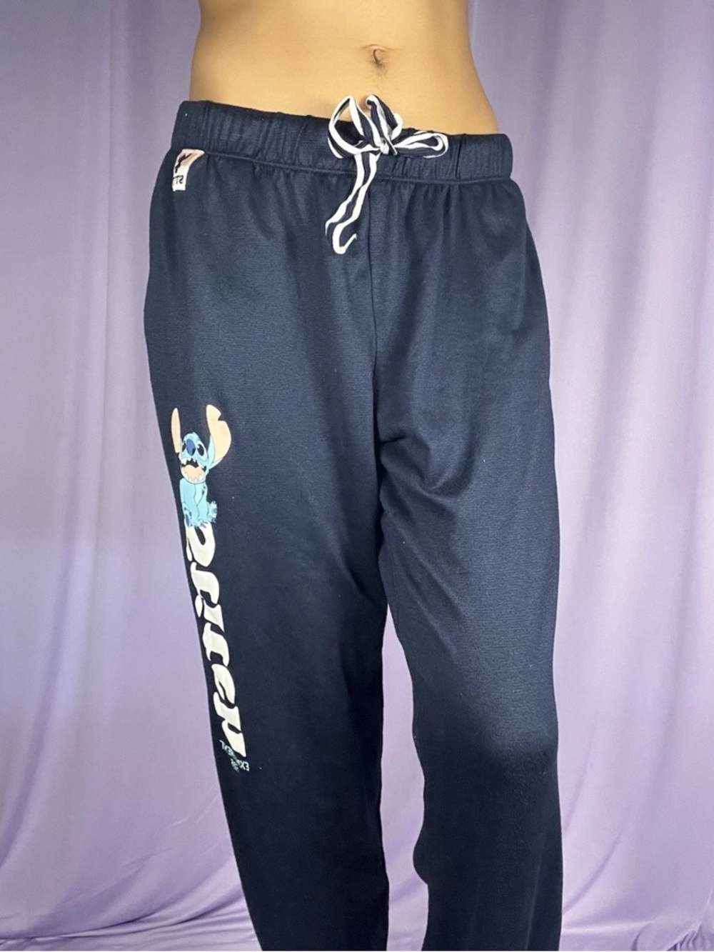 Disney Lilo & Stitch Navy Blue Sweatpant Joggers Womens Size S Experiment 626
